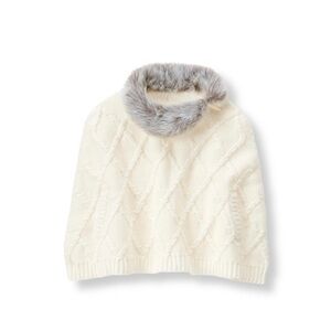 Janie and Jack Baby Faux Fur Collar Sweater Knit Poncho Cape White 18-24 Months